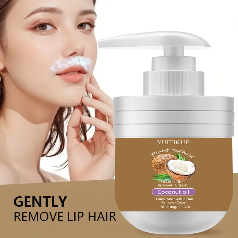 Facial Hair Removal Cream 100g - Quick & Gentle with Coconut Oil, for Lip Hair, Smooth Non-Sticky, Leaves No Black Spots