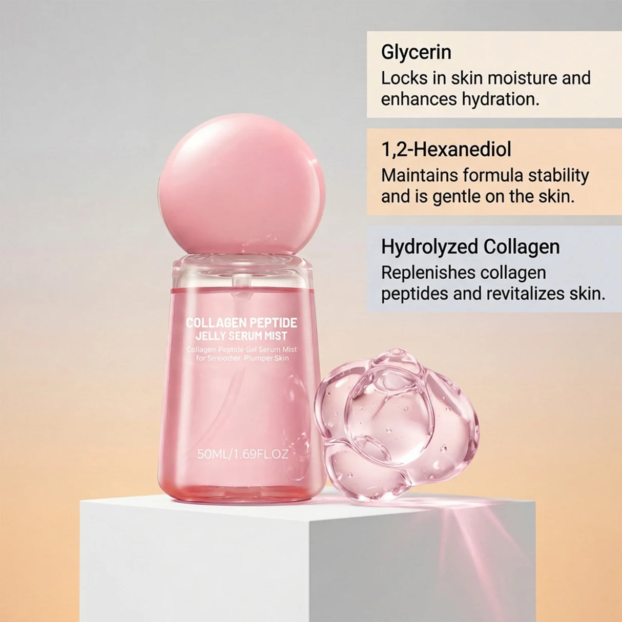 2026 New Collagen Peptide Jelly Serum Mist Hydrating Face Spray Plumping Smoothing Brighten Firming Moisturizing Glow Skin 50ml