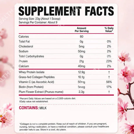 Whey Protein Powder Unflavored Muscle Recovery Joint Health Skin Hydration Grass-Fed Collagen Daily Nutrition Support