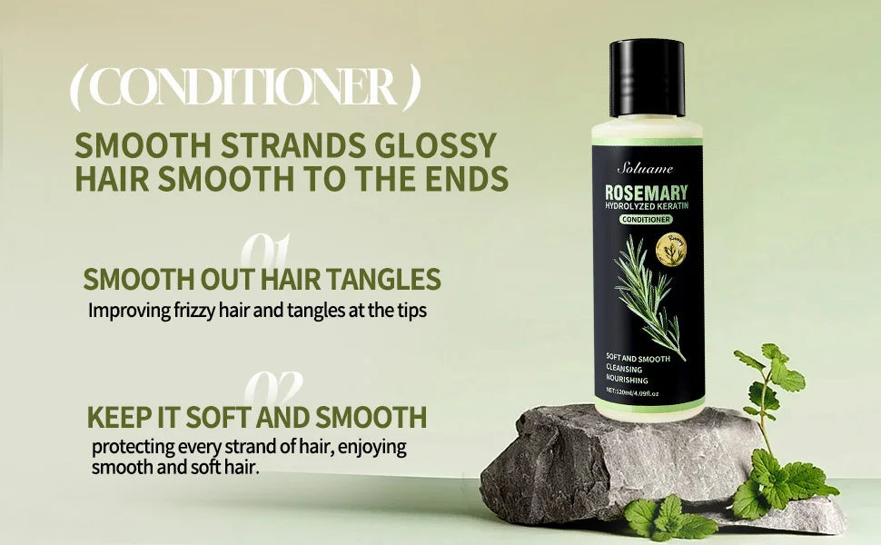 Rosemary Hydrolyzed Keratin Shampoo and Conditioner Set for Damaged Hair, Nourishing Hair Care for Soft, Smooth, Strong Hair