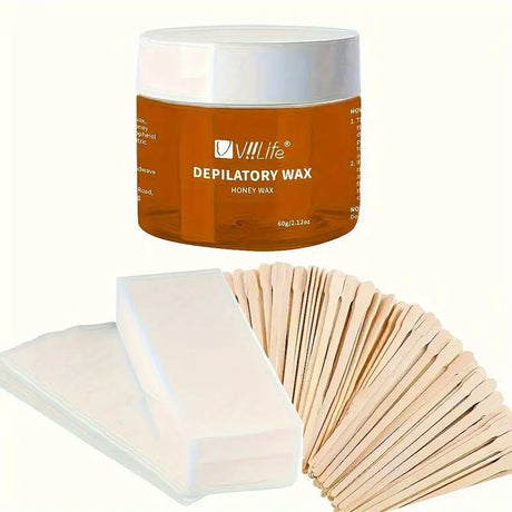 Viilife Depilatory Wax Hair Removal Sugaring Cold Sugar 60g Kit Natural Painless For Arm Leg Facial Underarm
