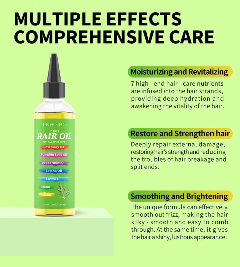 7 In 1 Hair Oil For All Hair Type Rosemary Batana Hair Growth Oil Keratin Biotin Castor Oil Hair Care Oil Beauty Health Product