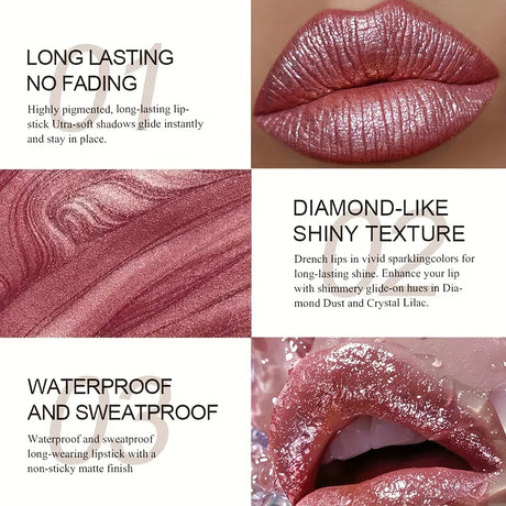 Waterproof and shimmery lipstick, waterproof and sweatproof, long-lasting and smudge-proof, not easy to smudge.