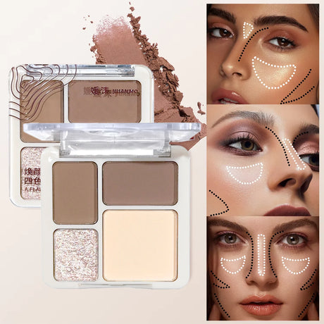 The four-color highlighter contour palette is matte and long-lasting, brightening three-dimensional contours