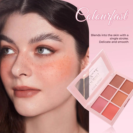 Long Wear Blush Makeup Palette Buildable Color Velvet Finish Face Powder Cheek Contouring Brightening