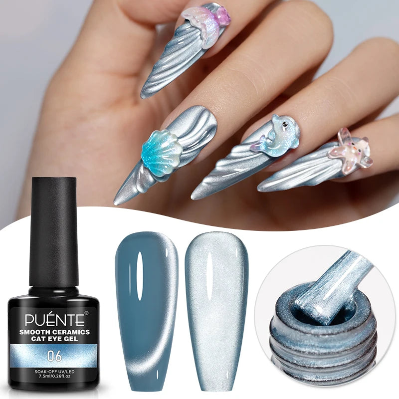 PUENTE 7.5ML Nude Shade Moonlight Cat Magnetic Gel Nail Polish Ultra-Bright Cat Eye Soak Off UV Semi-Permanent Varnish Manicure