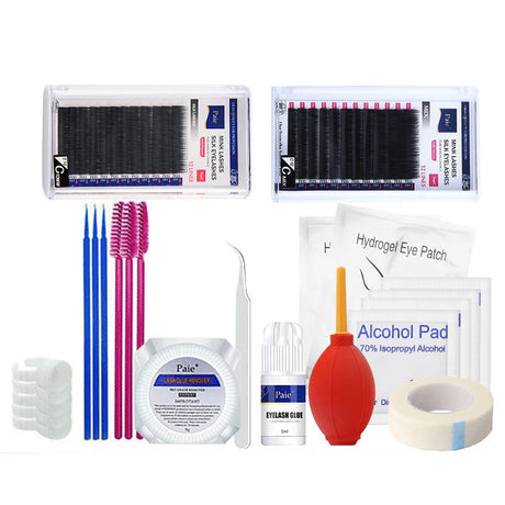 False Eyelash Extension Kit Set for Beginner Lash Brush Tweezers Glue Ring Eye Pad Eyelash Extension Supplies Lash Accessories