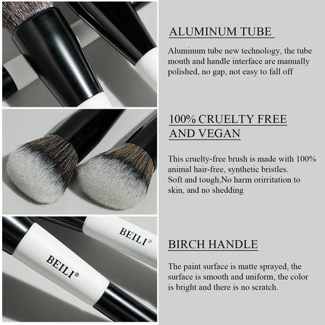 BEILI Dual-ended Makeup Brush Set Professional 12 Pcs Vegan Contour Foundation Powder Eyebrow Bronzer Brushes Cosmetics Kit