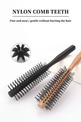 1pc Wood Handle Professional Salon Styling Drying Tool Round Hairdressing Curling Massage Roller Comb Special for real hair wigs
