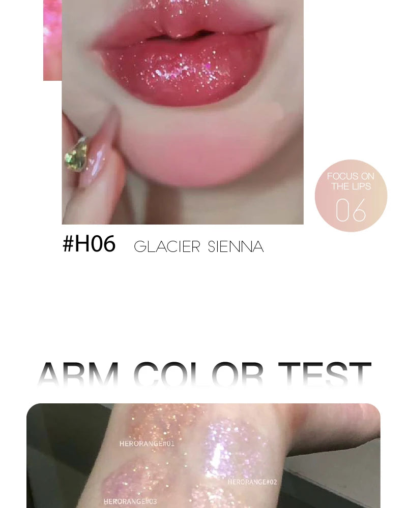 HERORANGE Glittering Mirror Lip Glaze, Watery Shimmering Light Lip Gloss Makeup 6 Colors, Hydrating Moisturizing, Long Lasting
