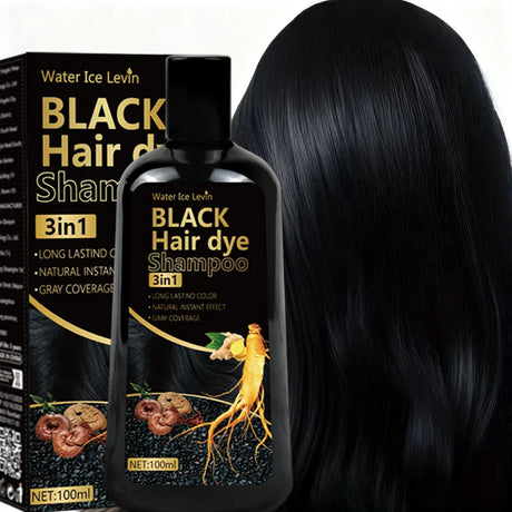 Pure Black Hair Dye Shampoo 3in1. Long Lasting Rich Color, Gray Coverage. Organic Ginger Polygonum Extracts. Gentle Effective.