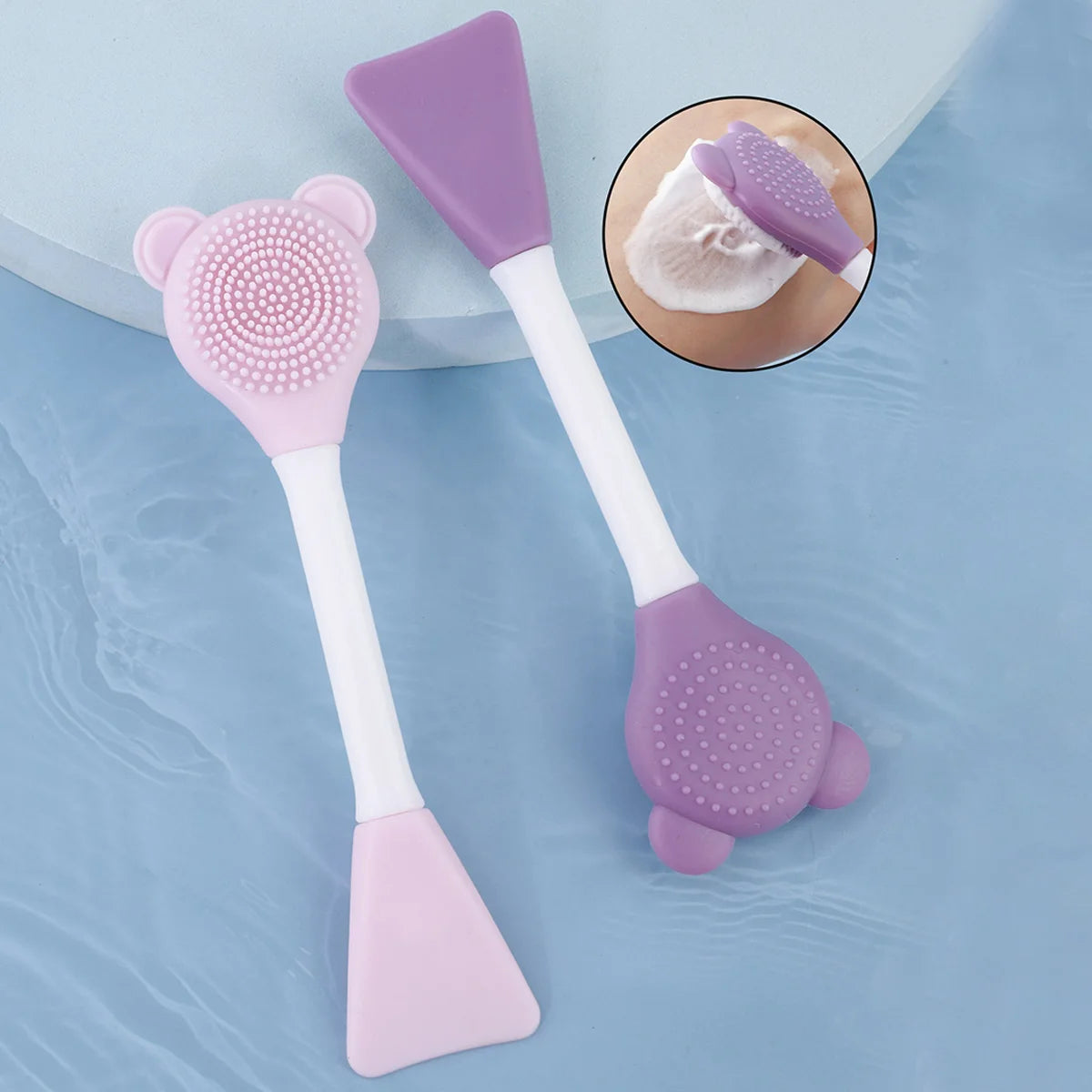 Bear Silicone Double Head Face Mask Brush Facial Exfoliate Blackhead Removal Cleanser Brush Mud Film Facial Brush Skin Care Tool