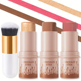 4pcs Set of Contour Stick, Highlight Stick, Blush Stick, Contour Brush, Shapes the Face Contour, Non-Greasy, Waterproof