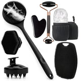 7/4/3Pcs Shower Body Care Set Long Handle Silicone Back Brush Hair Scalp Massager Exfoliate Face Roller Gua Sha Massage Tools