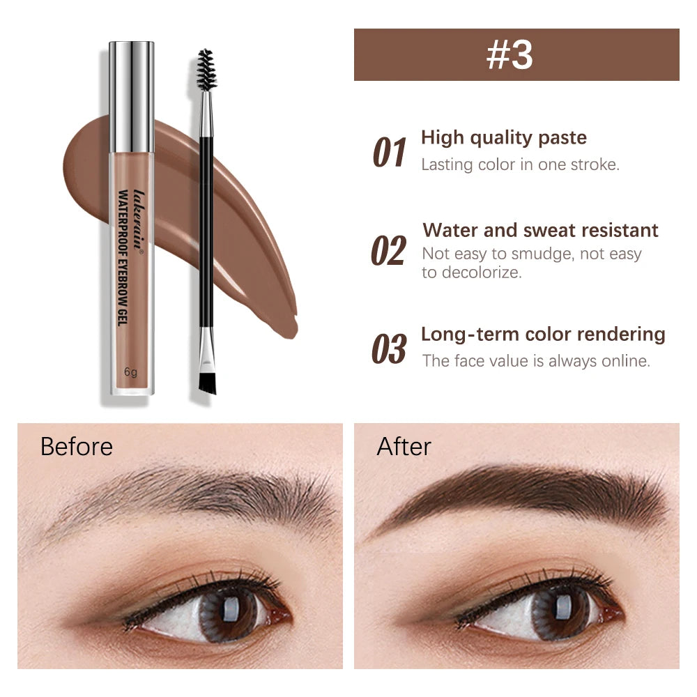 Lakerain Waterproof Eyebrow Gel Long Lasting Highly Pigmented Liquid Eyebrow Makeup Sweatproof Natural Black Brown