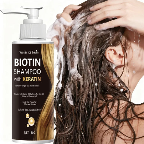 Water Ice Levin Biotin & Keratin Shampoo, Sulfate/Paraben Free, With Nourishing Oils, For Longer Healthier Hair, All Hair Types