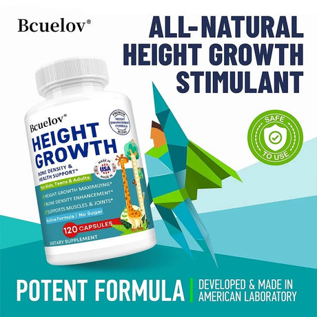 Natural Height Growth Capsules for Kids, Teens and Adults Zinc and Calcium Increase Peak Height Supplement Bone Strength