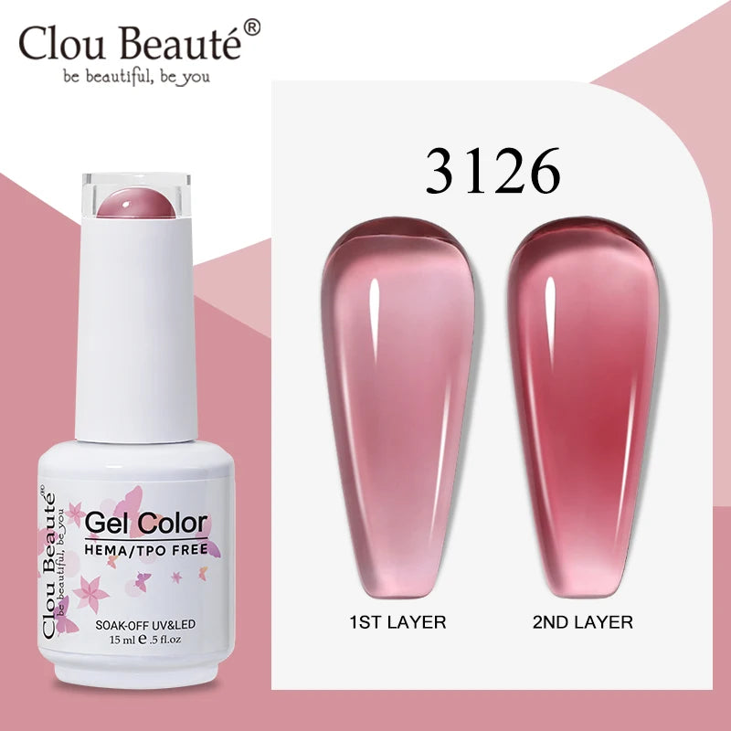 Clou Beaute Translucent Jelly Nude Pink Nail Gel Polish 15ml Vernis Semi Permanent Gel Colorful Varnish Nail Art Manicure Gel