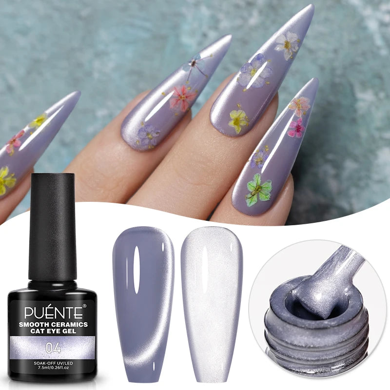 PUENTE 7.5ML Nude Shade Moonlight Cat Magnetic Gel Nail Polish Ultra-Bright Cat Eye Soak Off UV Semi-Permanent Varnish Manicure