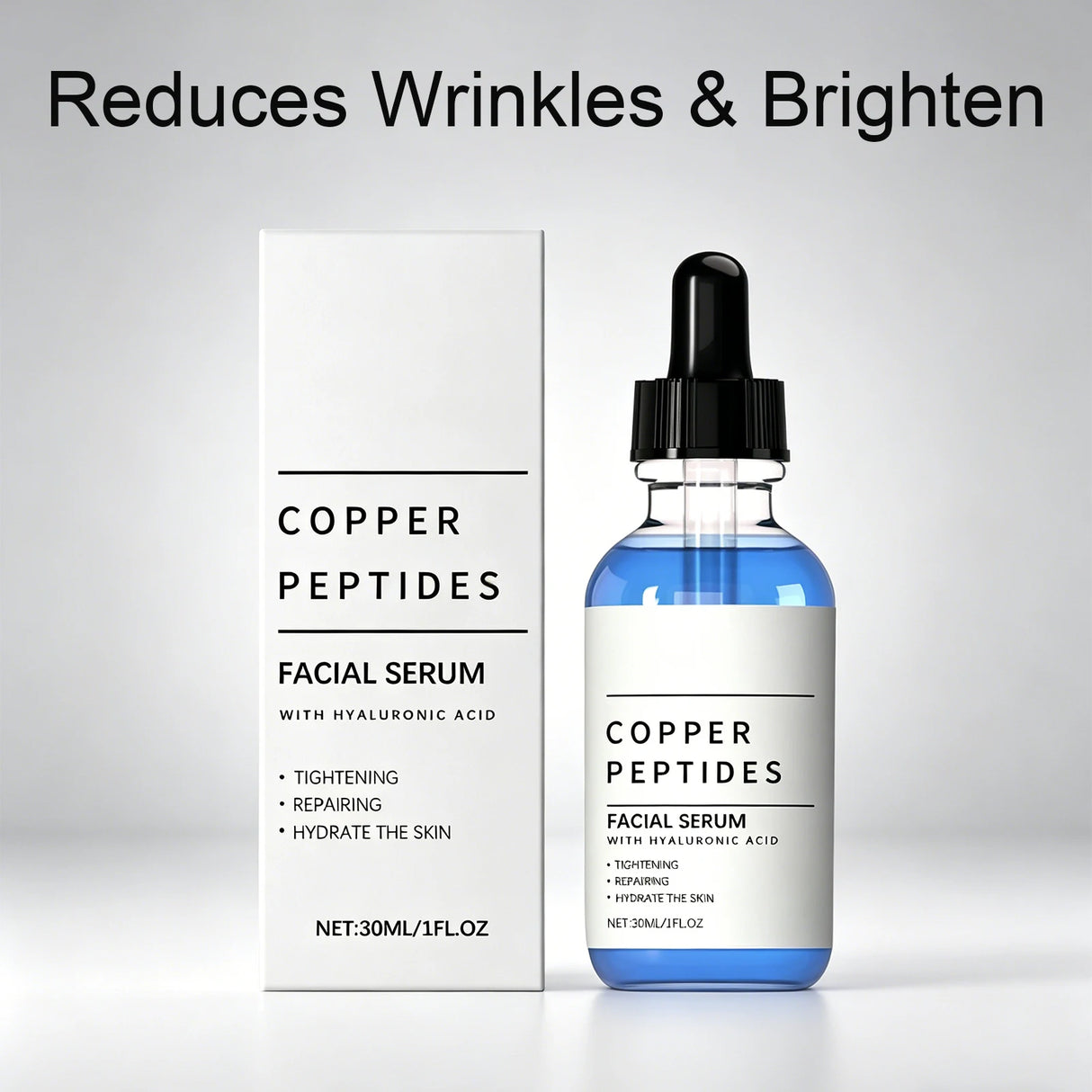 Copper Peptide Serum Hyaluronic Acid Tighten Skin Barrier Repair Deep Hydration Antioxidant Sensitive Dry Skin Face Serum 30ml