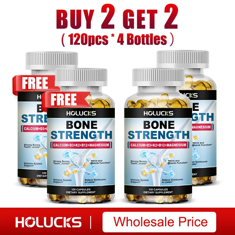 Bone Strength Supplement Capsules with Calcium Magnesium Vitamin D3 K2 Zinc & B12, Bone & Muscle Support - High Absorption