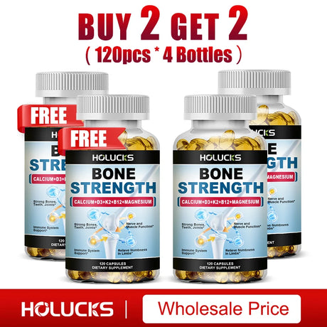 Bone Strength Supplement Capsules with Calcium Magnesium Vitamin D3 K2 Zinc & B12, Bone & Muscle Support - High Absorption