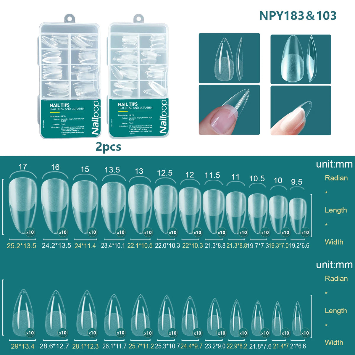 Nailpop 120pcs/box Gel X Nail Tips Medium Short Shape Almond/Square/Soft Gel Nail Tips False Nails Soak Off Easy Nail Extensions