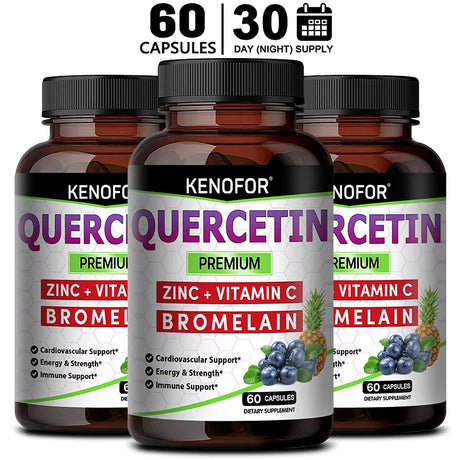 Quercetin Capsules with Bromelain, Vitamin C, Ashwagandha, Antioxidant, Support Immune, Respiratory & Cardiovascular Wellness