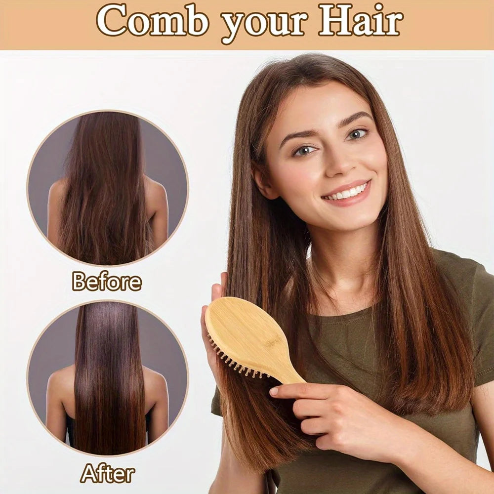 Wooden Hair Brush Improve Hair Growth Wood Hairbrush Prevent Hair Loss Comb Bamboo Comb Teeth Hairdressing Styling Hair Tools