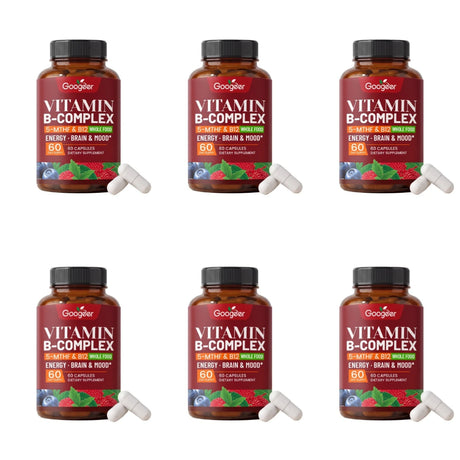 B Complex Vitamins Supplement with Biotin B12 Folate Blueberry Astragalus Herbal Blend for Daily Energy Wellness Support 60 Ct