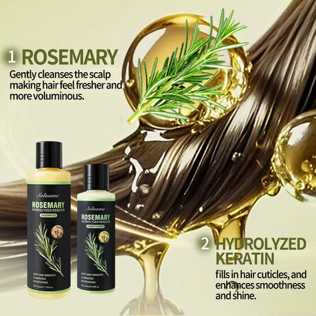 Rosemary Hydrolyzed Keratin Shampoo and Conditioner Set for Damaged Hair, Nourishing Hair Care for Soft, Smooth, Strong Hair