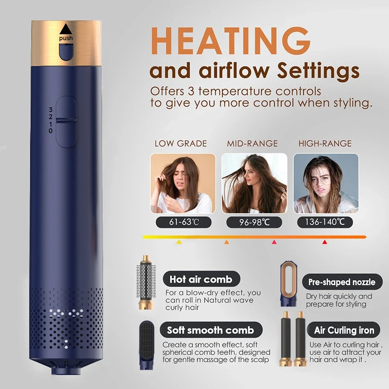 5 in 1 Hair Styler Powerful Fast Drying Ionic Hair Dryer High Speed Hot Comb Brush Set Professional Hair Straightener
