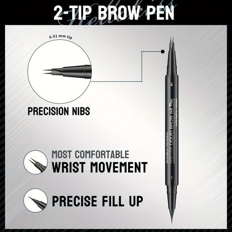 Waterproof Dual-Tip Liquid Eyebrow Pencil, Available in Light Brown, Brown, Dark Brown, Dark Black, and Black, Multi-Pack, for Natural Eyebrow Makeup, Quick-Drying, Sweat-Proof, Smudge-Proof, with Eyebrow Brush, Dual-Tip Liqu
