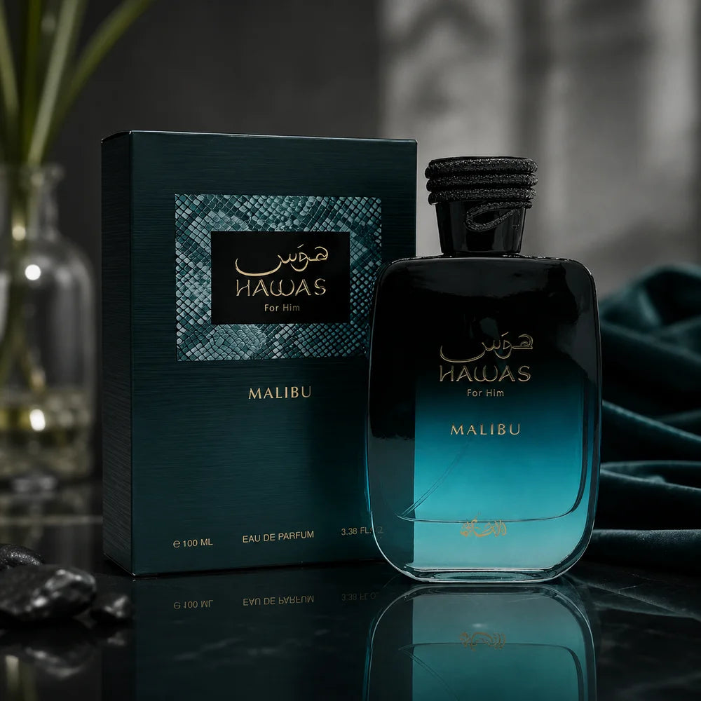 Rasasi Hawas Malibu EDP Perfume For Men 100ml Tropical Citrus Woody Long Lasting Cologne Luxury Gift Box Mens Fragrance