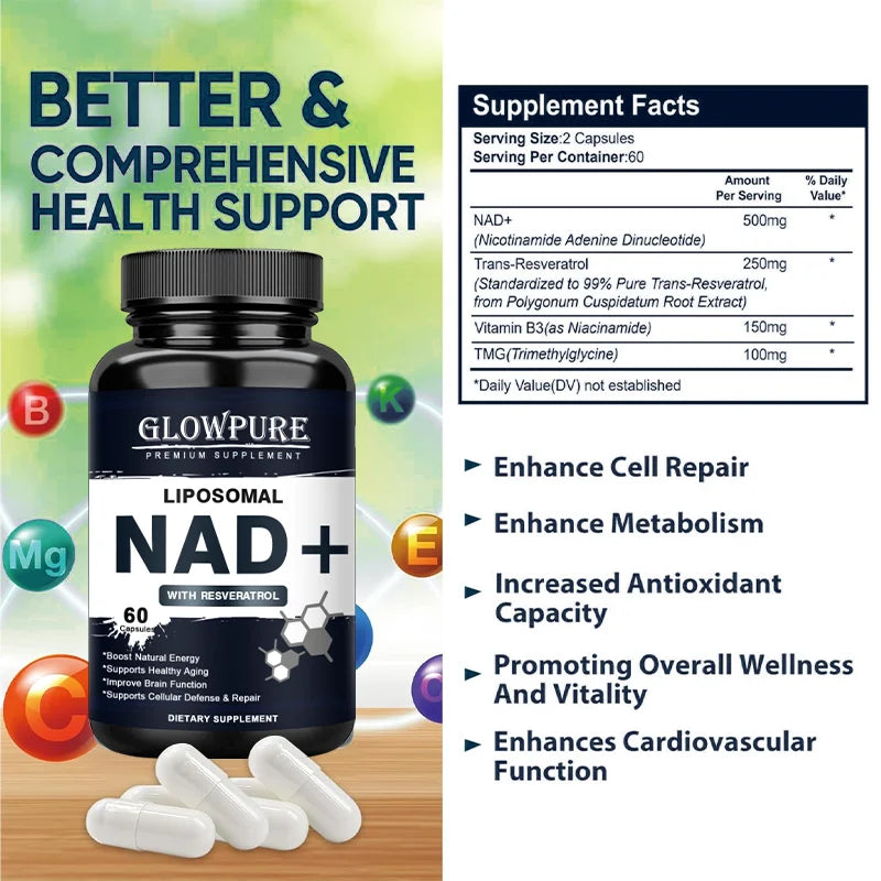 NAD+ Anti-Aging Supplement – Cellular Energy & Immune Booster, Blood Flow Support + Longevity Aid