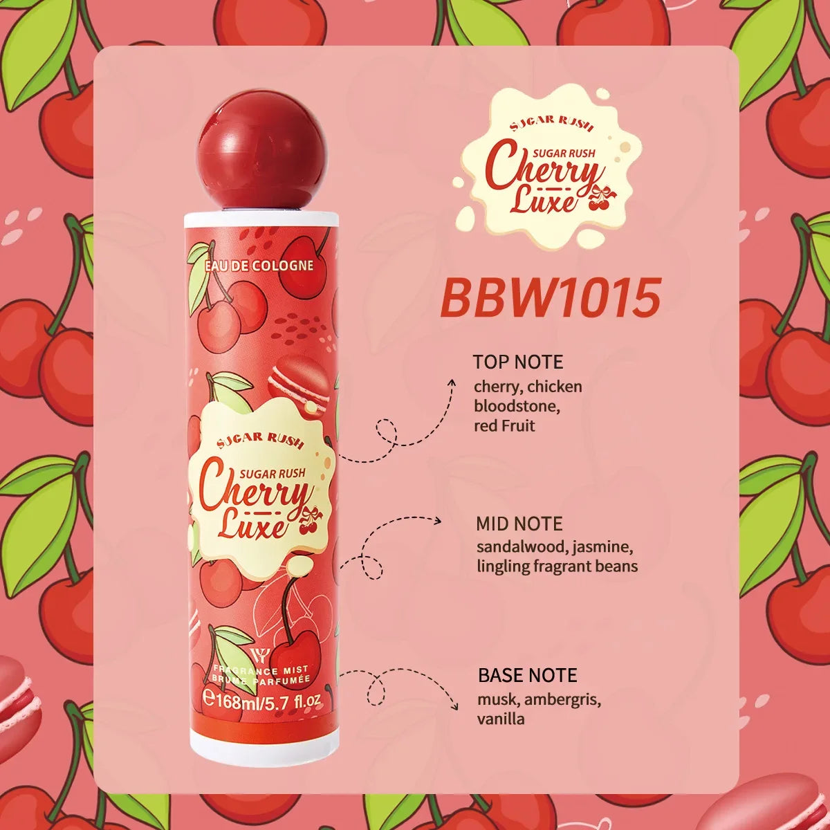 Sugar Gourmand Perfume Body Spray Fresh Sweet Chocolate Cream Candy Cherry Scent Long-lasting Fragrance Body Spray