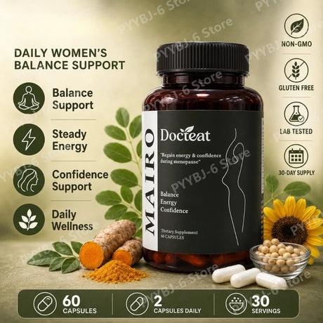 Women Menopause Daily Wellness Supplement Synbiotic Moringa Turmeric Botanical Blend Balance Energy Confidence 60 Capsules