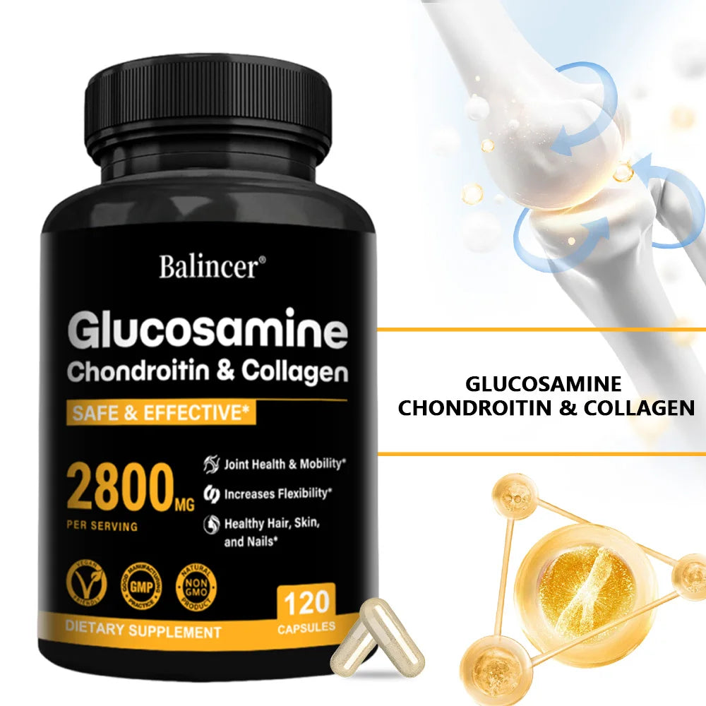 Glucosamine Chondroitin MSM Capsules, Joint Support Supplement, Support Cartilage Flexibility Bone Strength & Hair Skin Nail