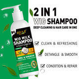 GOIPLE Natural Coconut Oil Wig Milk Shampoo Smooth Repair Moisturizes Frizzy Hair for Wigs Wave 2 in 1 Wig Wash Care Product