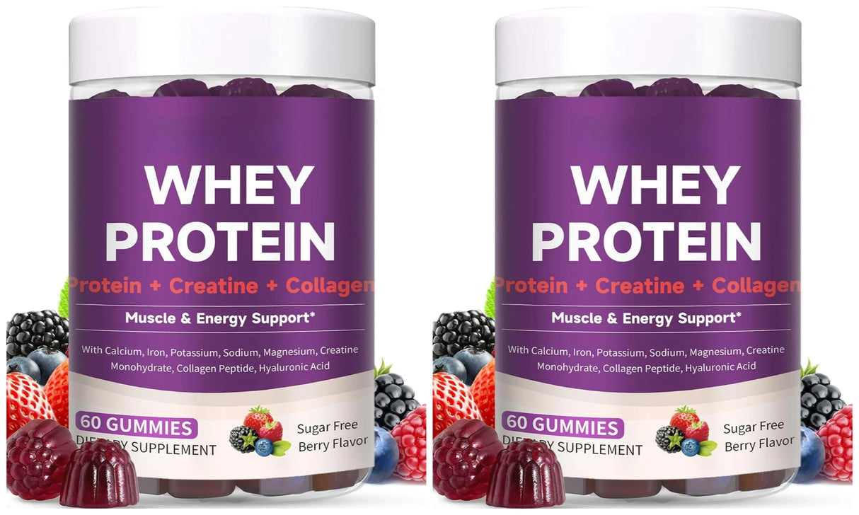 Protein Gummies with Whey Creatine Collagen 12g Protein Muscle Support Energy Nutrition Sugar Free Fitness Supplement 60 Gummies