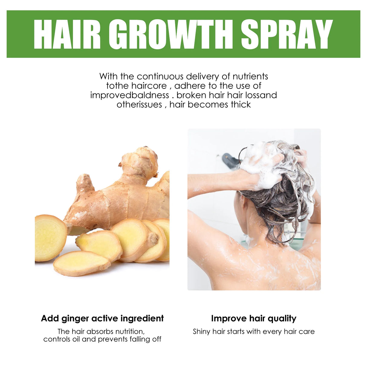 Ginger Hair Growth Oil Dense Regrowth Prevent Baldness Repair Dry Frizzy Damage Hair Roots Nourish Massage Scalp Treatment Serum