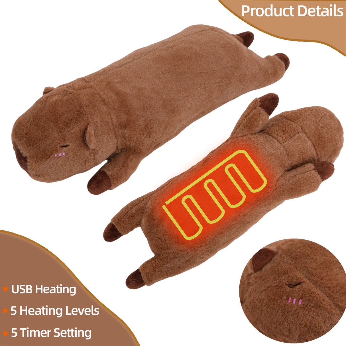 Electric Heating Pad for Period Cramps Menstruation Heatable Stuffed Animals Capybara Plush with a Hot Soft Belly for Wife Women