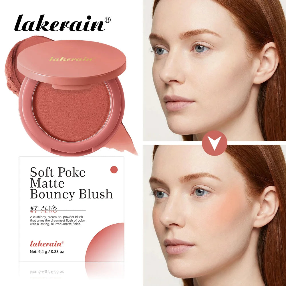 Lakerain Soft Poke Matte Blush Fresh Silky-smooth Skin Finish Long Lasting Luminosity Moisturizing Natural Matte Bouncy Blusher