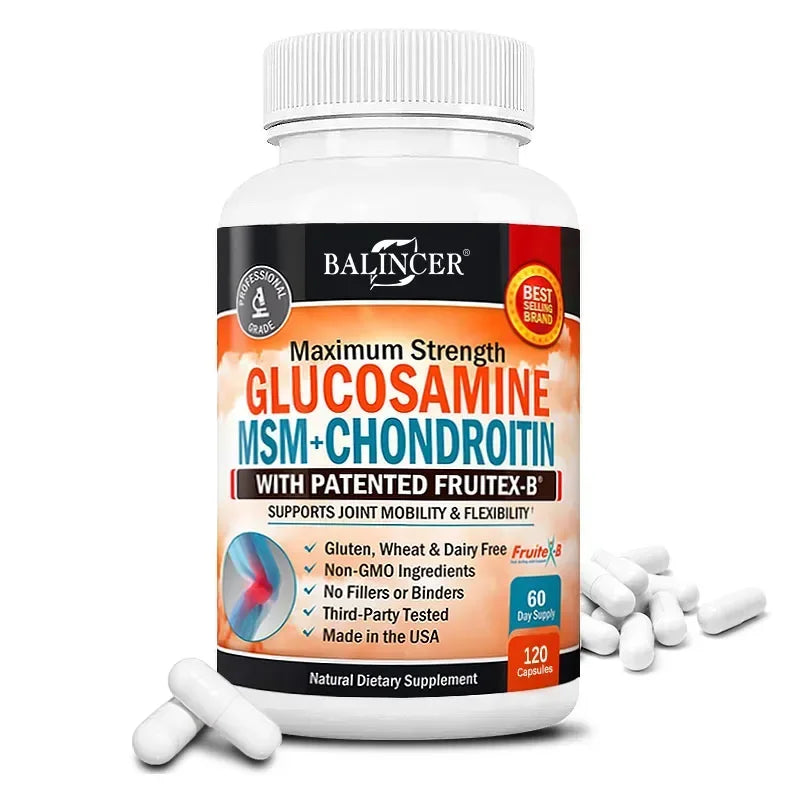 Glucosamine Chondroitin MSM - Joint Support Supplement for Men and Women - Relieve Joint Discomfort, 30/60/120 Capsules, NON-GMO