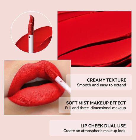 6 Colors of Long-Lasting Velvet Liquid Lipstick with Matte Texture Waterproof Non-Stick Cup Professional Lip Makeup Products