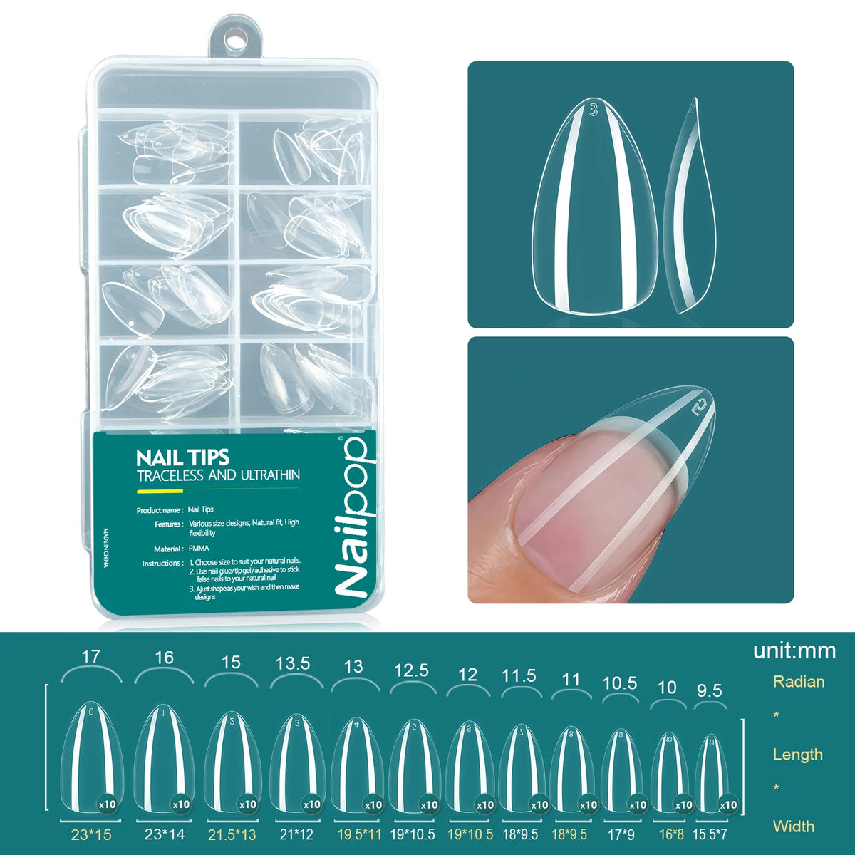 Nailpop 120pcs/box Gel X Nail Tips Medium Short Shape Almond/Square/Soft Gel Nail Tips False Nails Soak Off Easy Nail Extensions