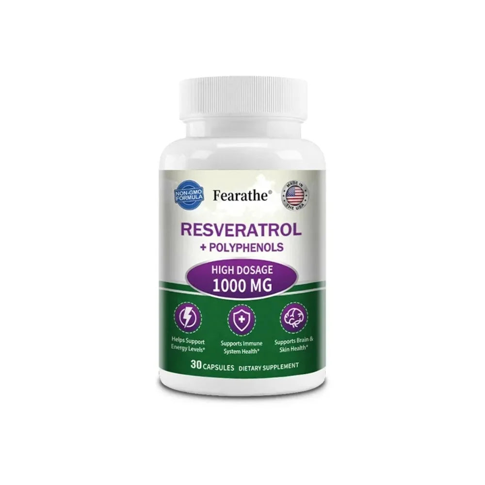 Resveratrol Supplement Capsules, Anti-aging, Antioxidant, Cardiovascular & Joint Support, Skin Health