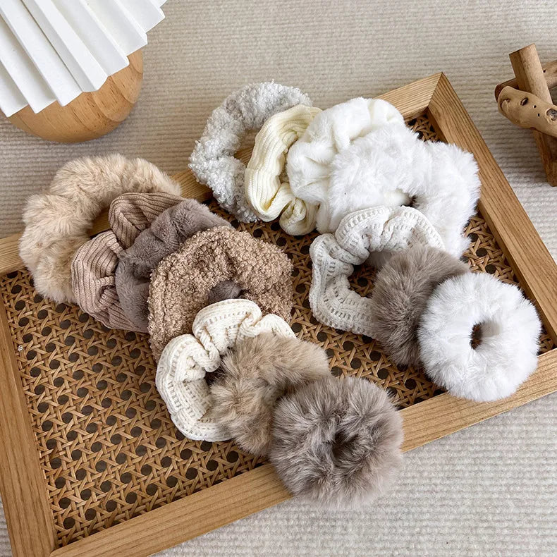 7/Pcs/Set Hair Rope Autumn Winter Furry Head Rope Headband for Woman Girls Fashion Sweet Hair band Tie Ponytail Rubber Band Gift