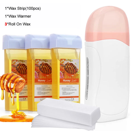 Roll On Waxing Kit With Wax Cartridges And Wax Strips 3 In 1 Soft Wax Heater Kit Hair Removal Wax Wax Paper Waxing Kits Warmer