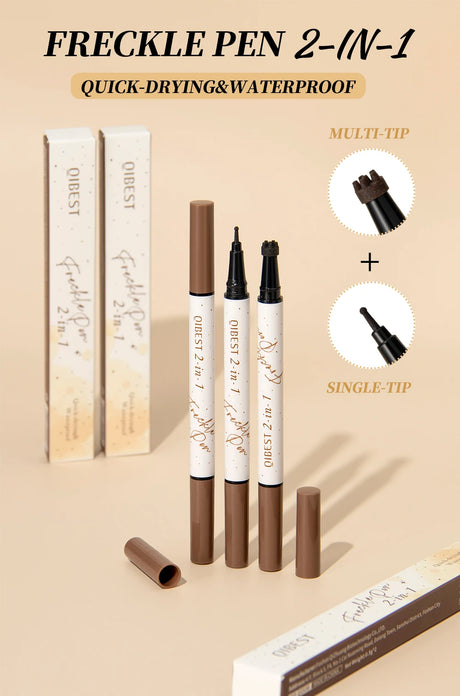 QIBEST Double-end Freckles Stamp Pen Makeup 2-IN-1 Freckle Seal Waterproof Face Concealer Contour Natural Brown Freckle Cosmetic